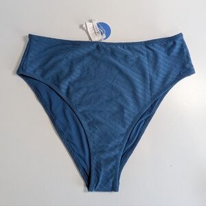 CUPSHE High Waisted Bikini Bottoms XXL Petrol Blue Textured NEW